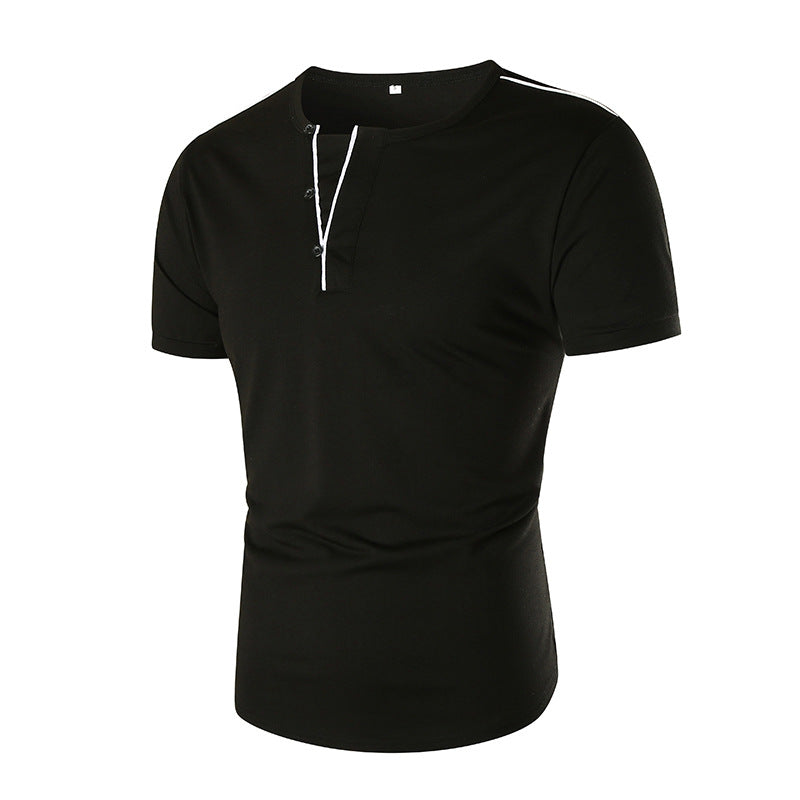 Herren Kurzarm T-Shirt mit halber Knopfleiste und kontrastierenden Nähten Aliams