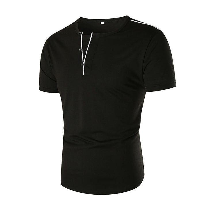 Herren Kurzarm T-Shirt mit halber Knopfleiste und kontrastierenden Nähten Aliams