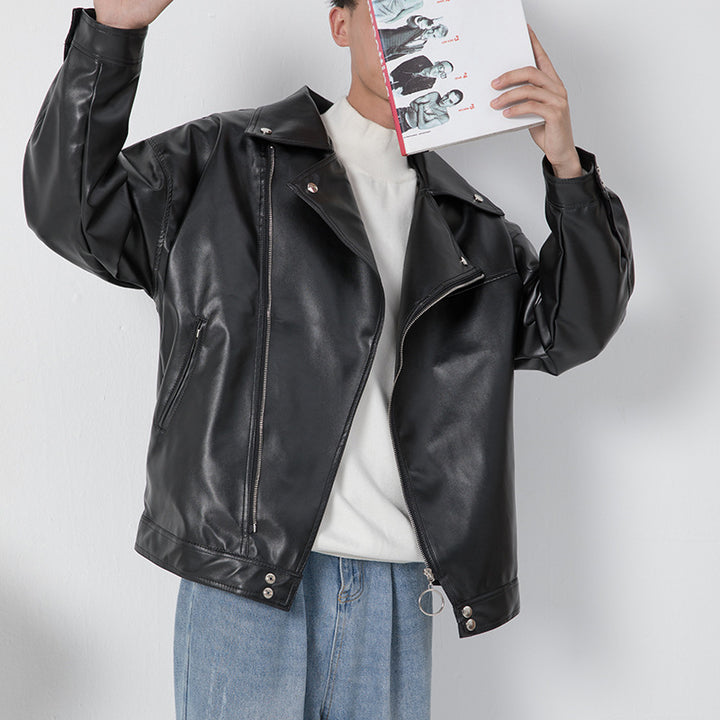 Herren elegante Biker-Lederjacke mit asymmetrischem Reißverschluss Aliams