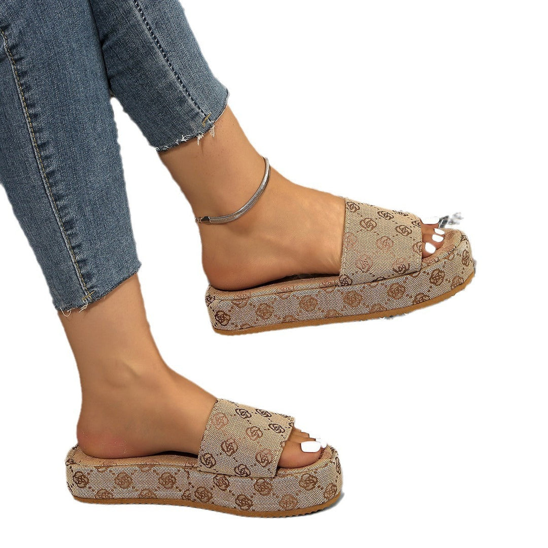 Damen Plattform Rutsch Sandalen mit Stilvollem Grafikdruck Aliams