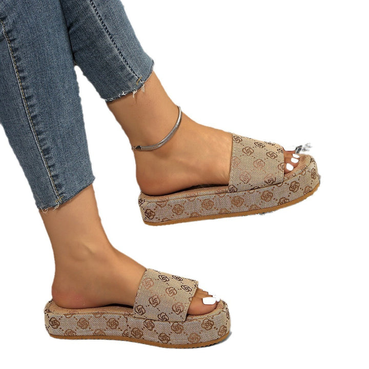 Damen Plattform Rutsch Sandalen mit Stilvollem Grafikdruck Aliams