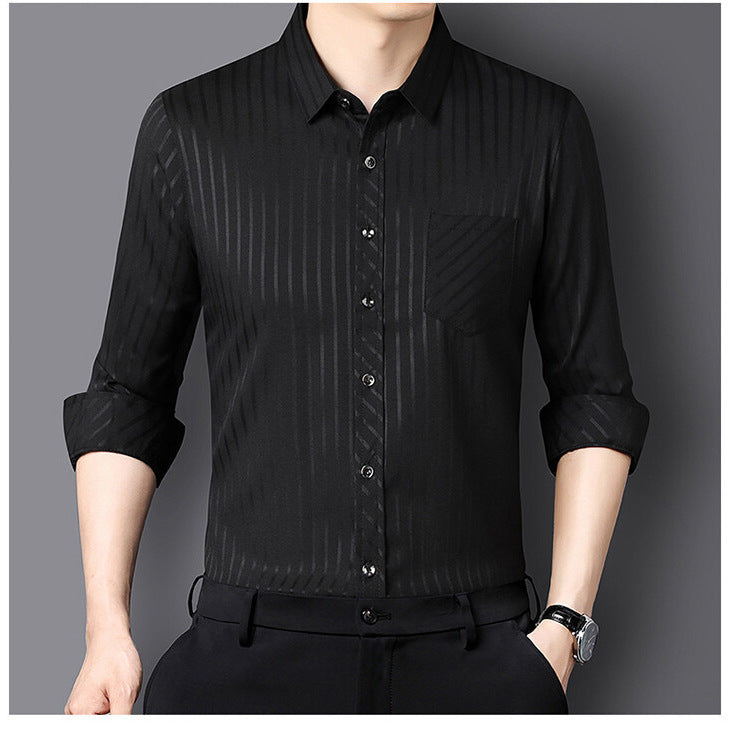 Herren elegantes Langarmhemd mit feiner Streifenstruktur Aliams