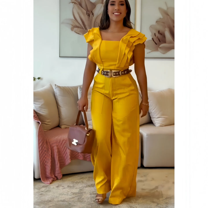 Damen eleganter Jumpsuit mit voluminösen Rüschendetails Aliams