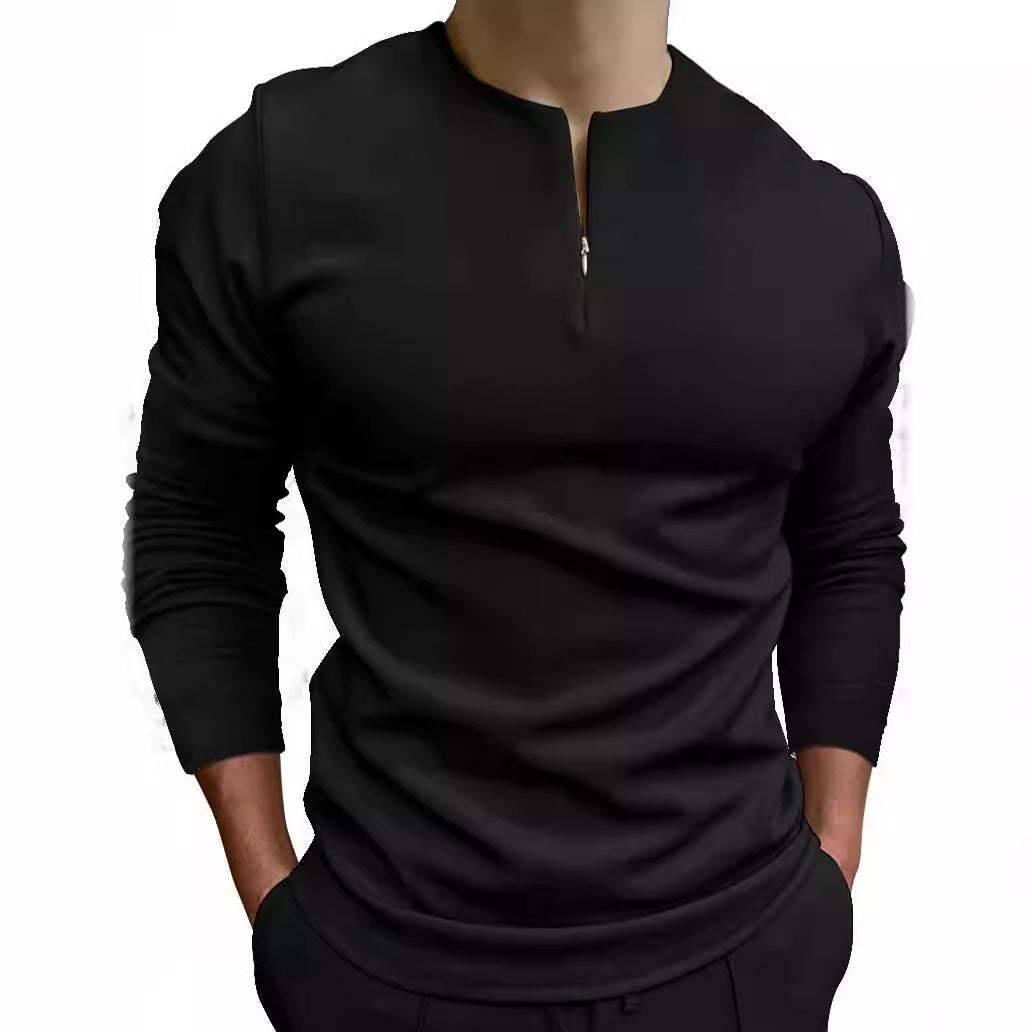 Herren sportliches Langarmshirt mit modernem Stehkragen und disruptivem Reißverschluss Aliams