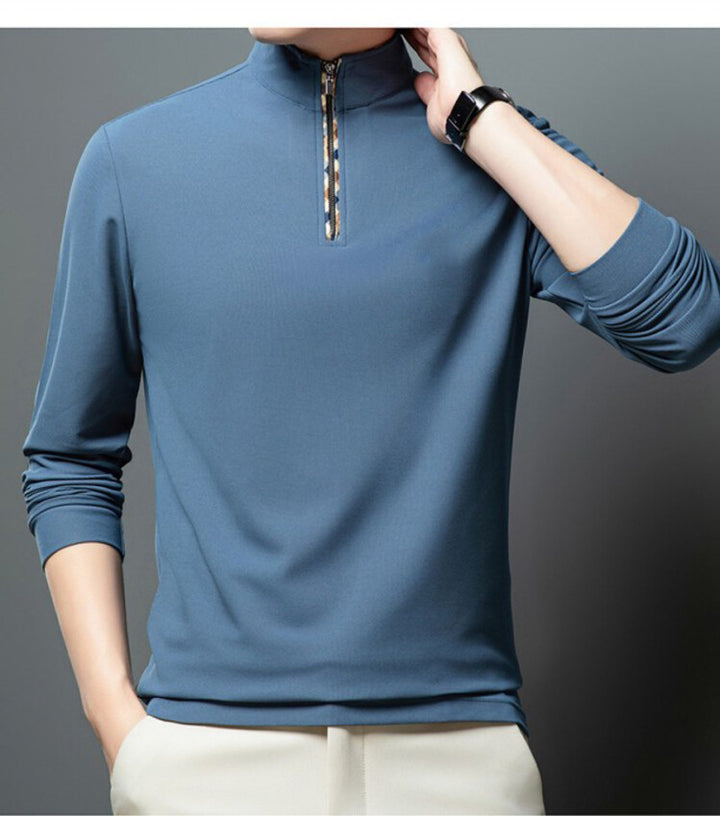 Herren Sportliches Langarmshirt mit Stehkragen und modischem Reißverschluss Aliams