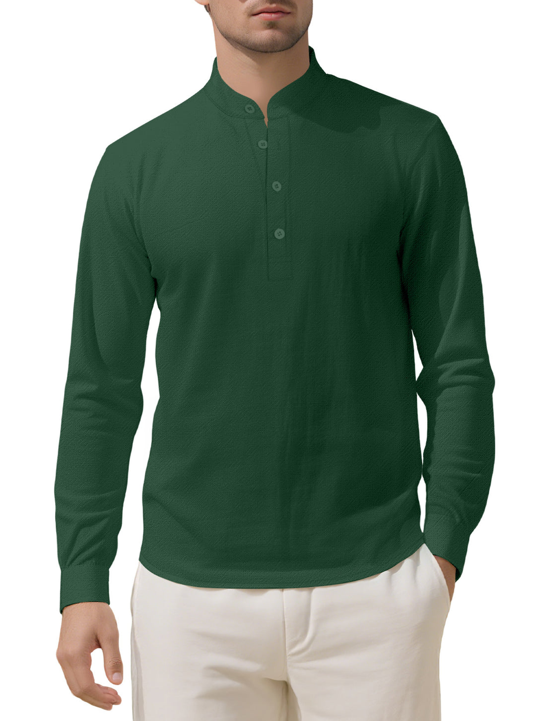 Herren Elegantes Langarmhemd mit Stehkragen und Knopfleiste Aliams