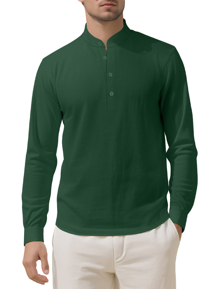 Herren Elegantes Langarmhemd mit Stehkragen und Knopfleiste Aliams