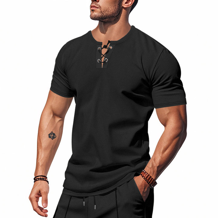 Herren Kurzarm Henley-Shirt mit interessanter Knopfleiste Aliams