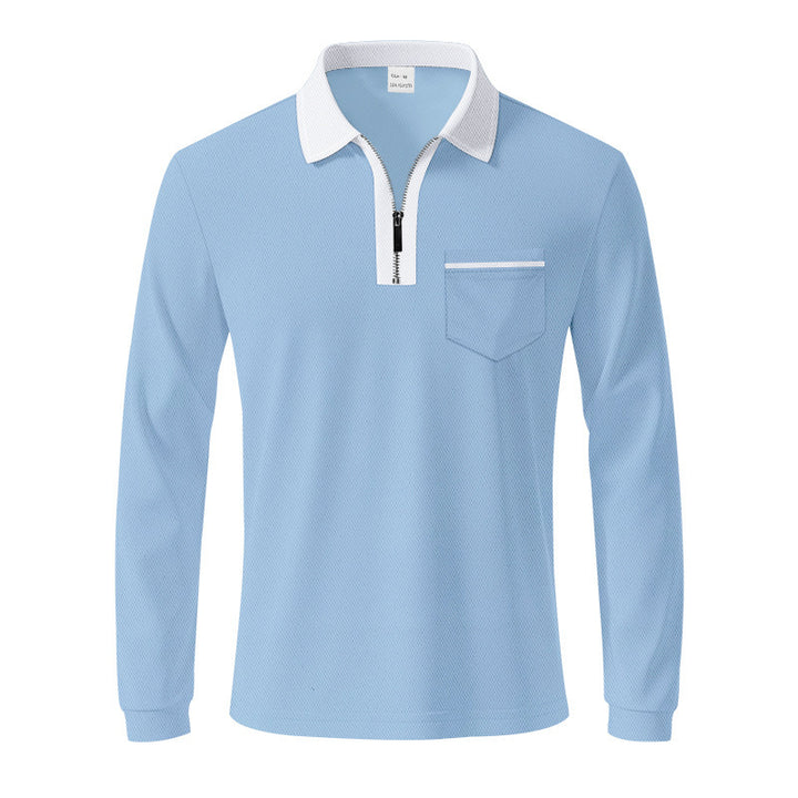 Herren Langarm-Polo mit Reißverschluss und Brusttasche Aliams