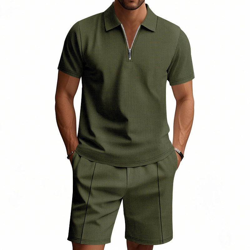 Herren elegantes Polo- und Shorts-Set mit modernem Reißverschluss Aliams
