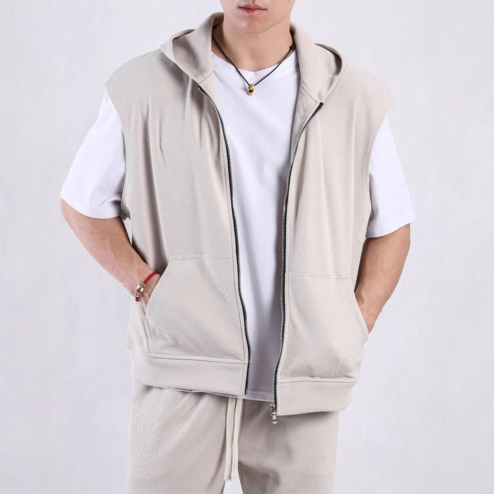 Herren ärmelloses Kapuzenshirt mit praktischen Taschen Aliams