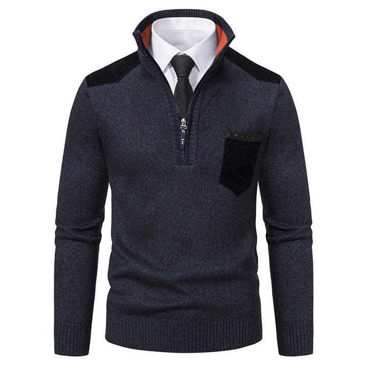Herren elegante Strickpullover mit halben Reißverschluss und praktischem Taschenlayout Aliams
