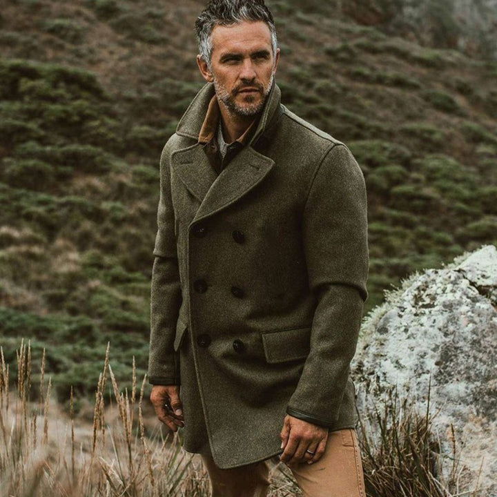 Herren eleganter Wollmantel mit doppelter Knopfleiste und weichem Innenfutter Aliams