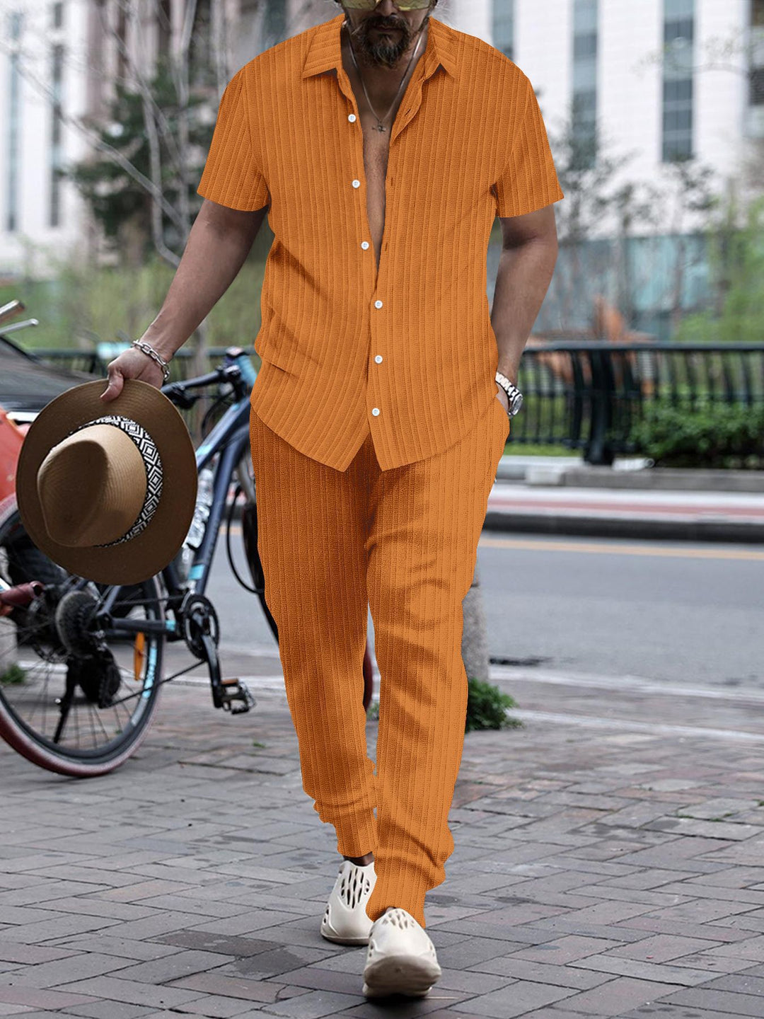 Herren Sommerliches Kurzarm-Set aus atmungsaktiver Baumwolle mit eleganten Streifendetails Aliams