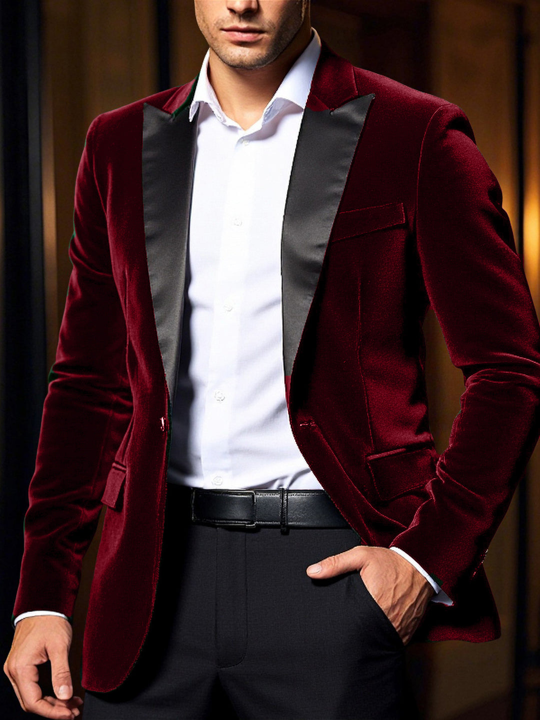 Herren eleganter Samtblazer mit satinierter Kragenpartie Aliams