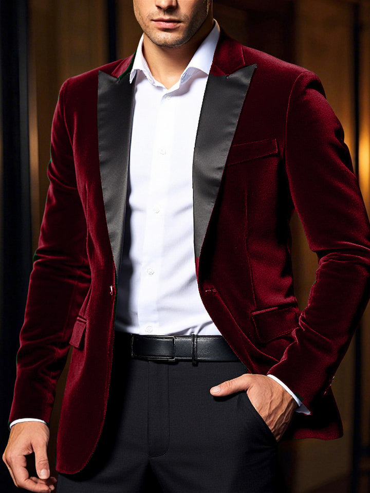 Herren eleganter Samtblazer mit satinierter Kragenpartie Aliams