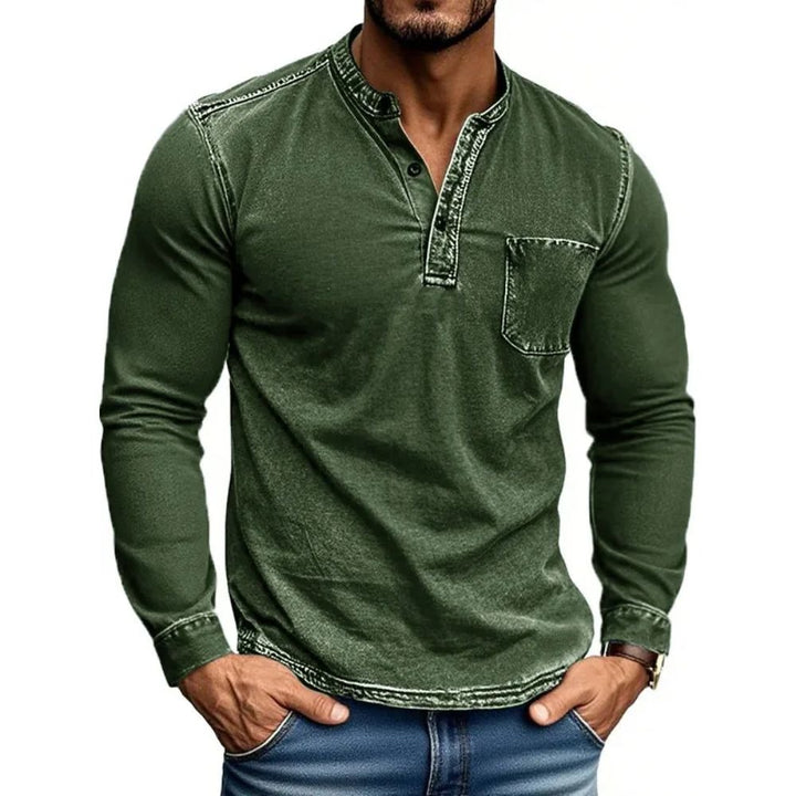 Herren Langarm Hemd mit modernem Henley-Kragen von Aliams