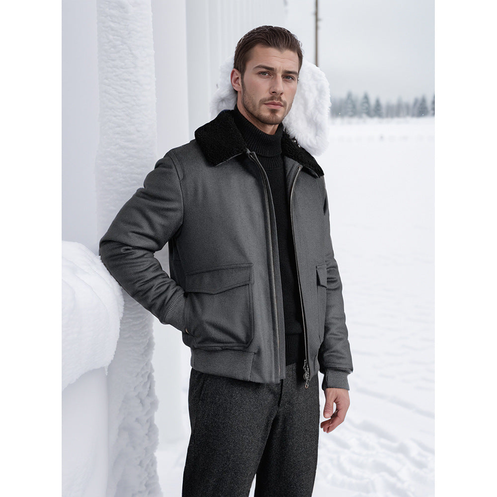 Herren stilvolle und warme Bomberjacke mit Teddykragen Aliams