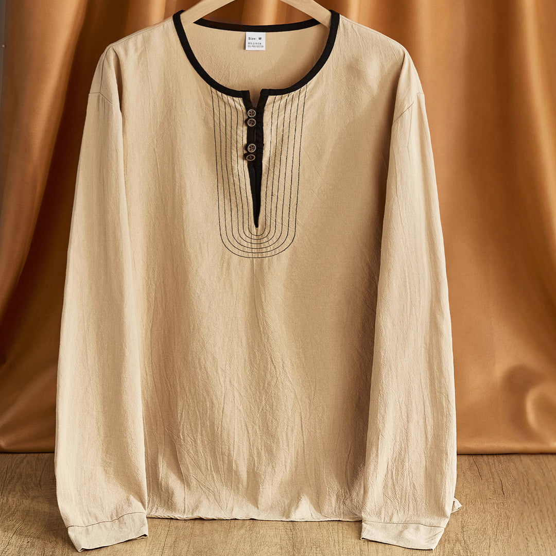 Herren bequemes Langarmshirt mit Knopfleiste und modischen Akzenten Aliams