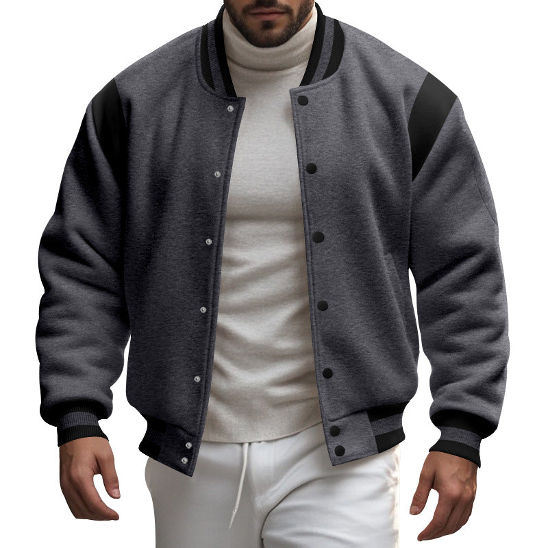 Herren lässige Collegejacke mit kontrastierenden Ärmeln und praktischen Druckknöpfen Aliams