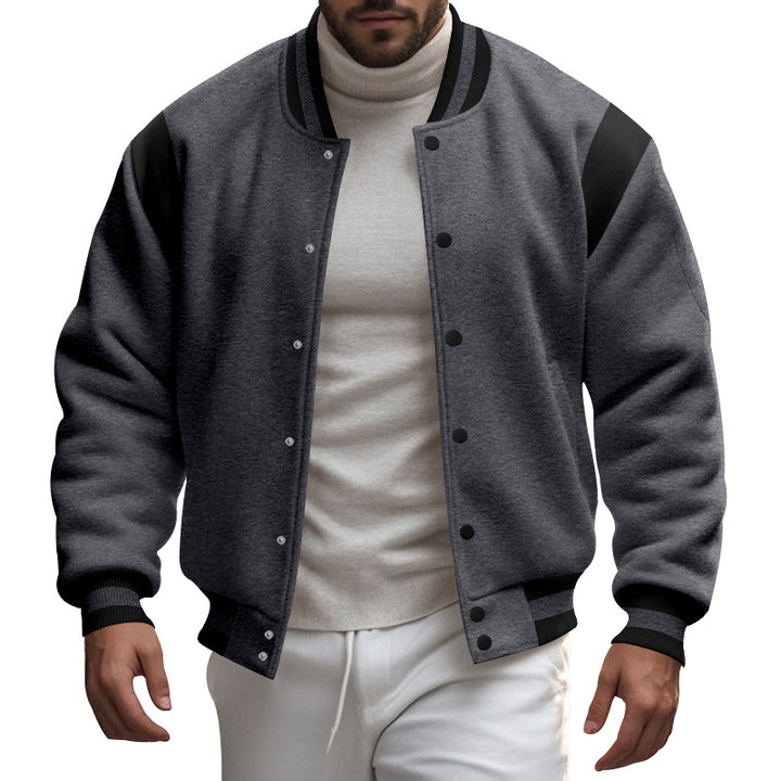 Herren lässige Collegejacke mit kontrastierenden Ärmeln und praktischen Druckknöpfen Aliams