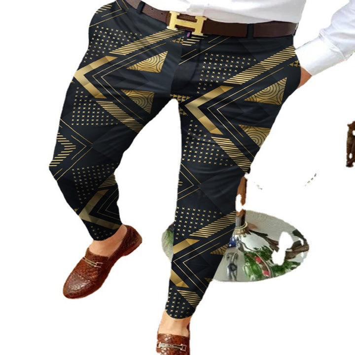 Herren stilvolle geometrische Druck Slim Fit Hose Aliams
