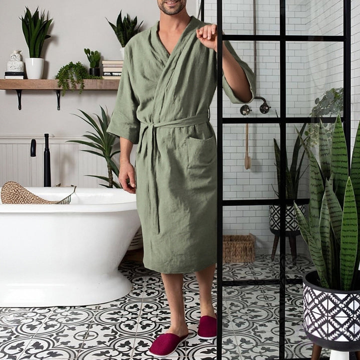Herren eleganter Bademantel aus hochwertigem Leinen Aliams