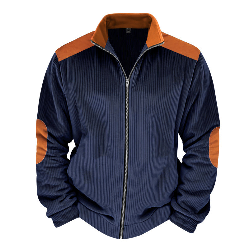 Herren Sportliche Zip-Jacke mit Rippenstruktur und Kontrastärmel Aliams