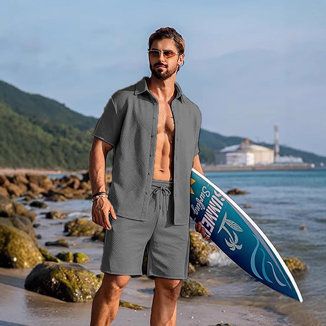 Herren lässiges Surf Outfit mit kurzärmligem Hemd und Shorts Aliams