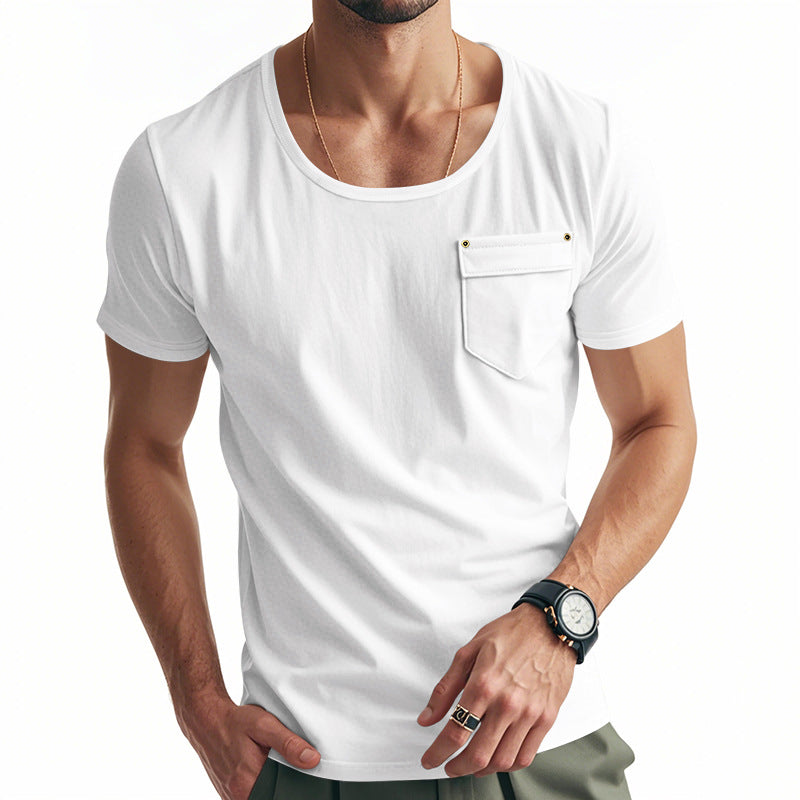 Herren Basic V-Ausschnitt T-Shirt mit Brusttasche Aliams