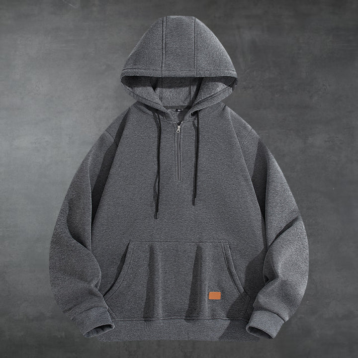 Herren Sportlicher Kapuzenpullover mit halbem Reißverschluss und praktischer Kängurutasche Aliams