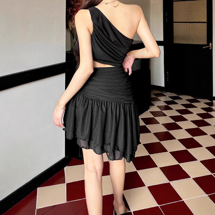 Damen Einseitiges Minikleid mit Cut-Out und Rüschendetails Aliams