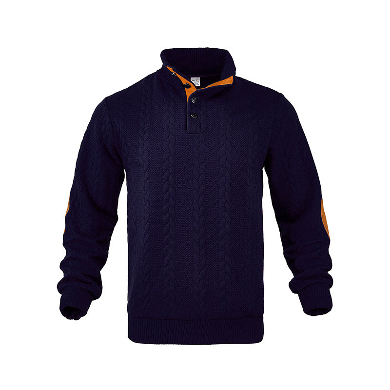 Herren Strickpullover mit modischem Stehkragen und kontrastierenden Knopfdetails Aliams