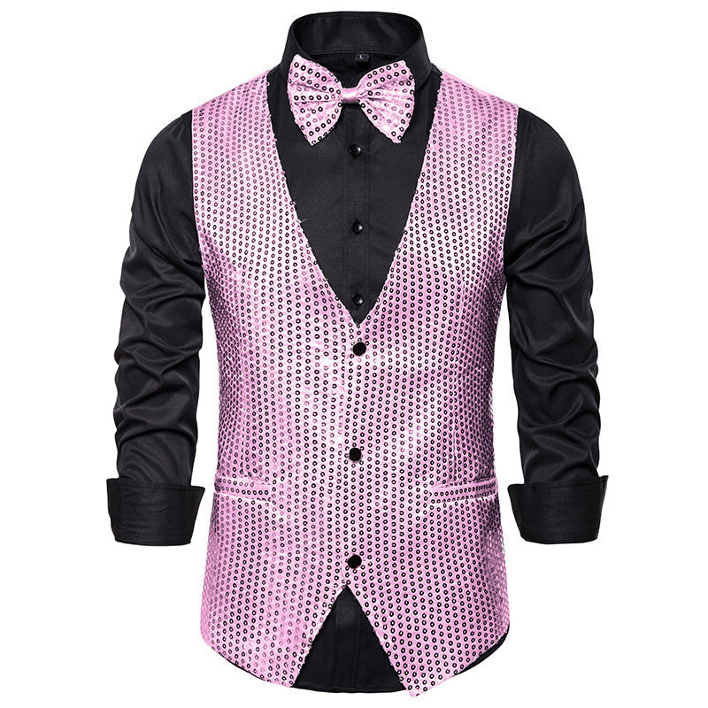 Herren Glänzende Pailletten-Weste mit passendem Fliegen-AliamsW