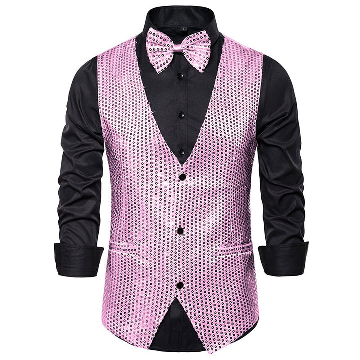 Herren Glänzende Pailletten-Weste mit passendem Fliegen-AliamsW