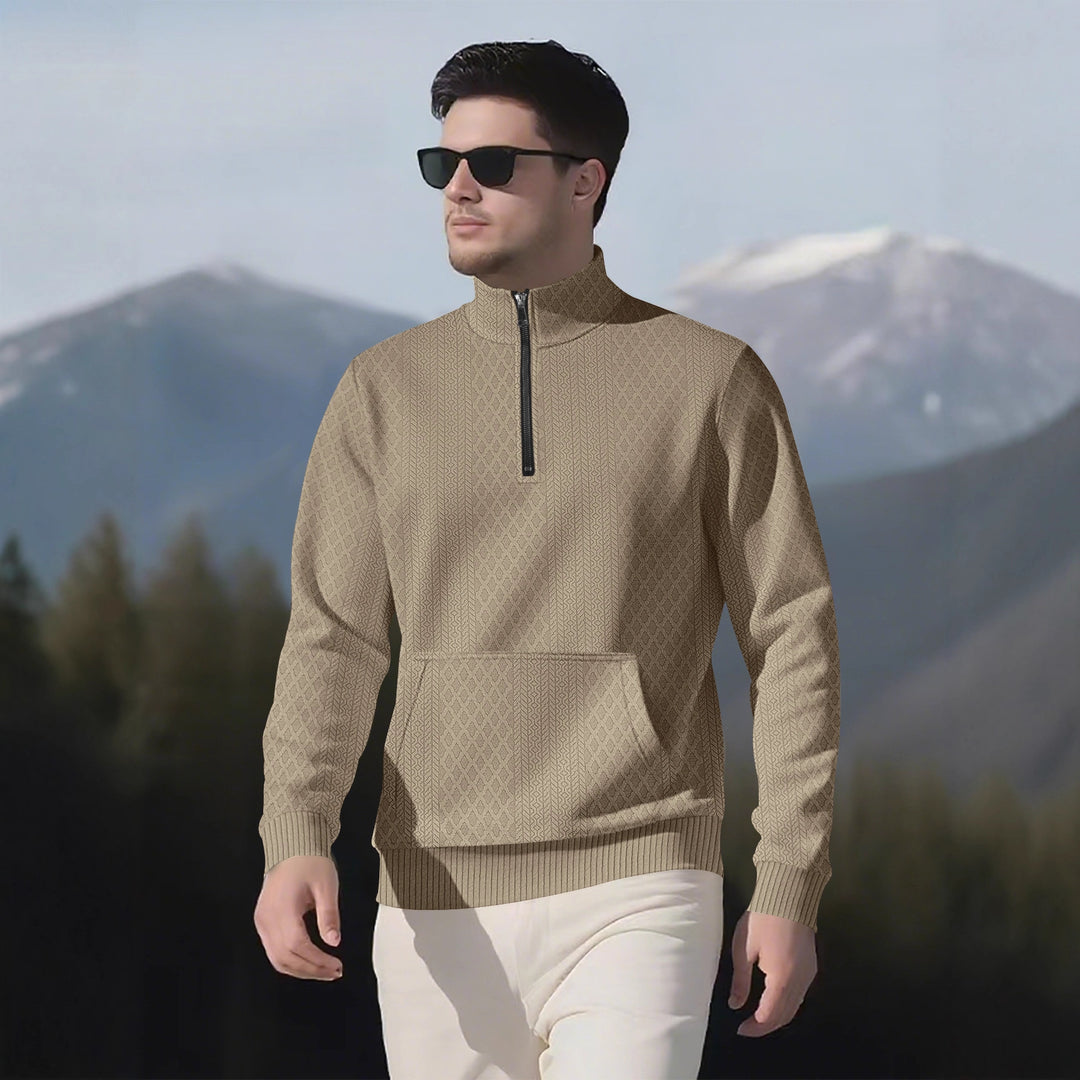 Herren Sweatpullover mit Stehkragen und praktischen Taschen Aliams