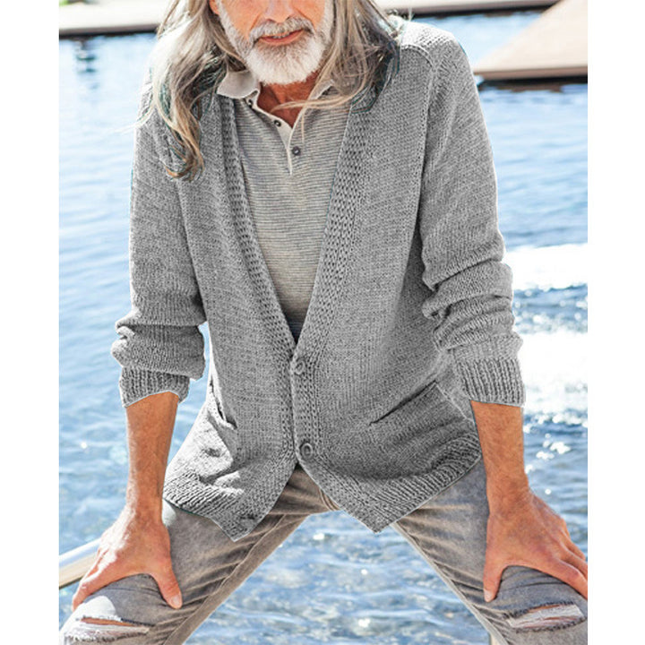 Herren eleganter Strickcardigan mit durchgehenden Knopfdetails und aufgesetzten Taschen Aliams