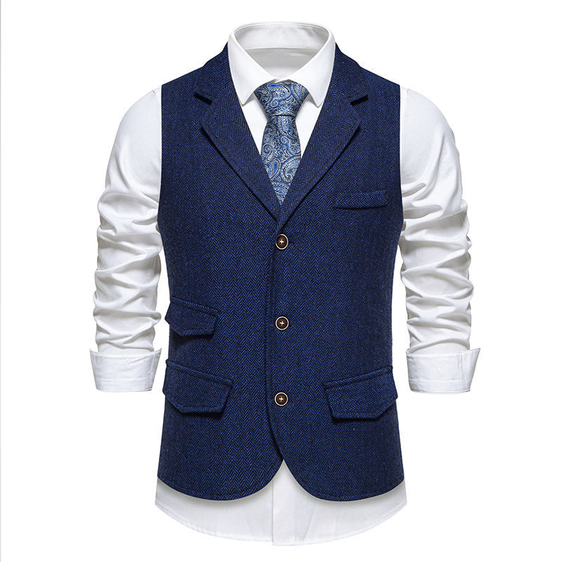 Herren elegante Anzugweste im klassischen Herringbone-Design mit praktischen Taschen Aliams 1758809564