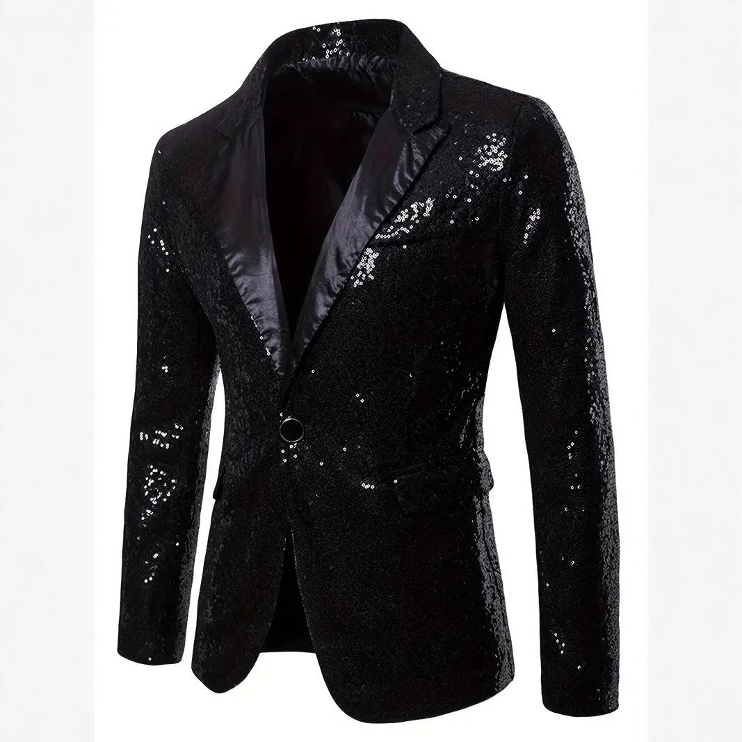 Herren festlicher Paillettenblazer mit schwarzem Revers Aliams