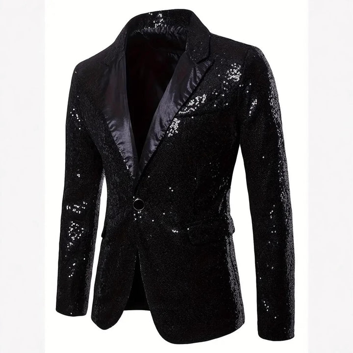 Herren festlicher Paillettenblazer mit schwarzem Revers Aliams