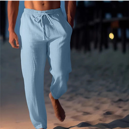 Herren Komfortable Leinenhose mit elastischem Bund und seitlichen Taschen Aliams