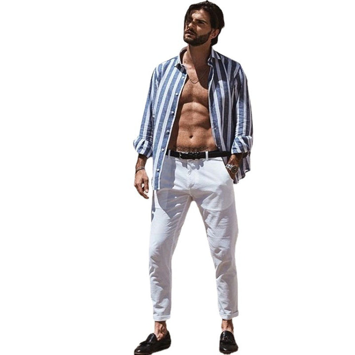 Herren stilvolles gestreiftes Leinenhemd Aliams