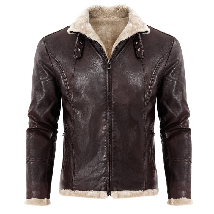 Herren elegante Lederjacke mit Kuschelkragen Aliams