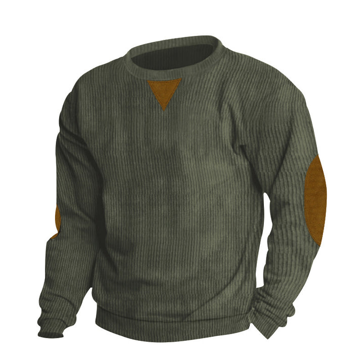 Herren Grobstruktur Pullover mit Ellbogenpatches und Rundhalsausschnitt Aliams