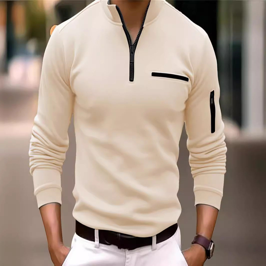 Herren Sweatshirt mit modernem Stehkragen und praktischen Reißverschlusstaschen Aliams