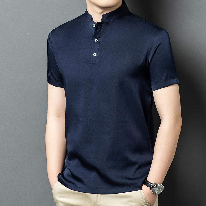 Herren Kurzarm Hemd im modernen Stehkragen-Stil Aliams