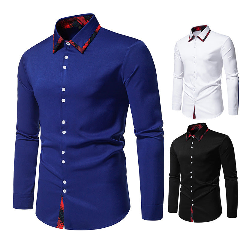 Herren elegantes Langarmhemd mit kreativem Kragen und kontrastierenden Details Aliams