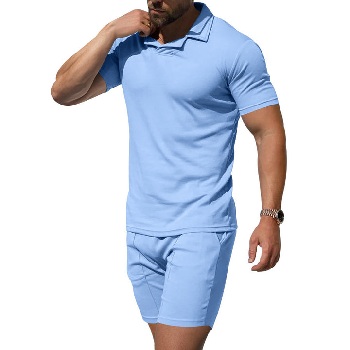 Herren Poloshirt und Shorts-Set aus hautfreundlichem, elastischem Material mit modischem Kragen Aliams