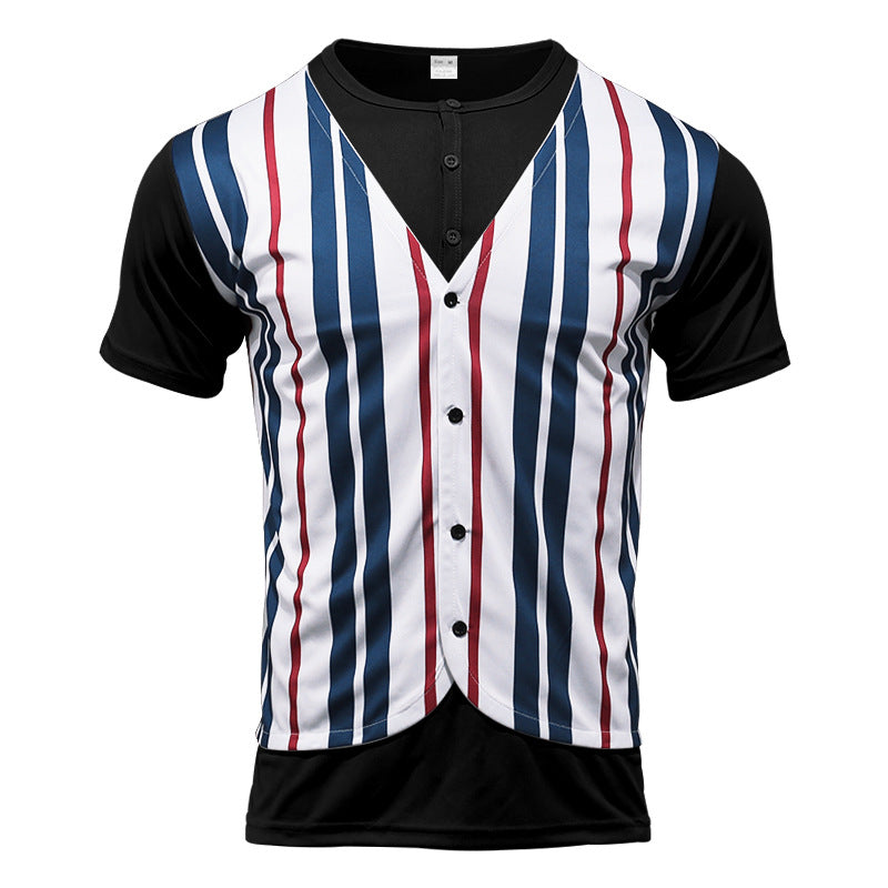 Herren Kurzarm-Henley-Shirt mit gestreiftem Design und modernem Schnitt Aliams