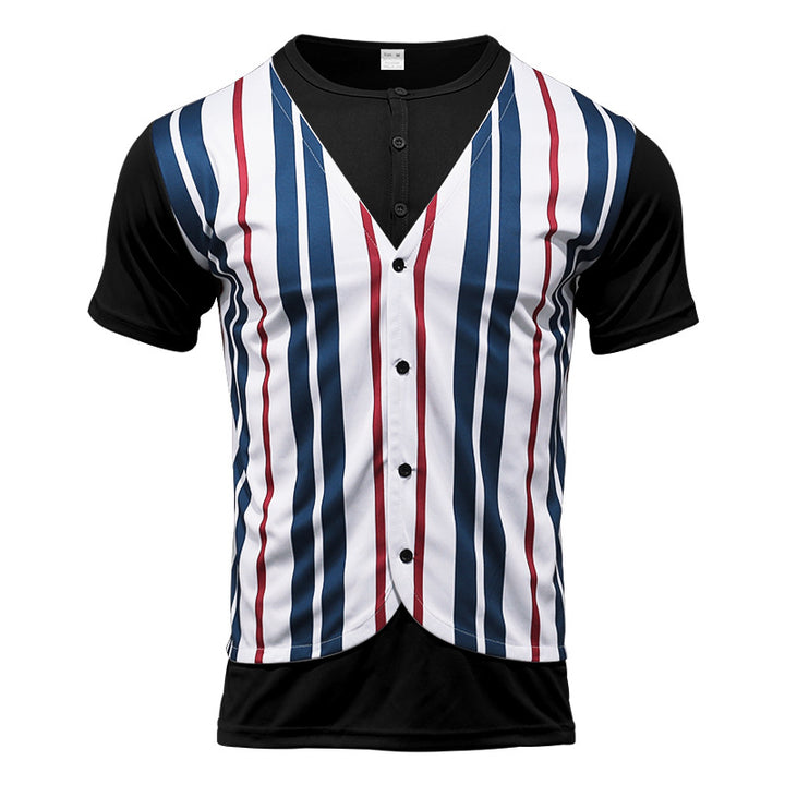 Herren Kurzarm-Henley-Shirt mit gestreiftem Design und modernem Schnitt Aliams